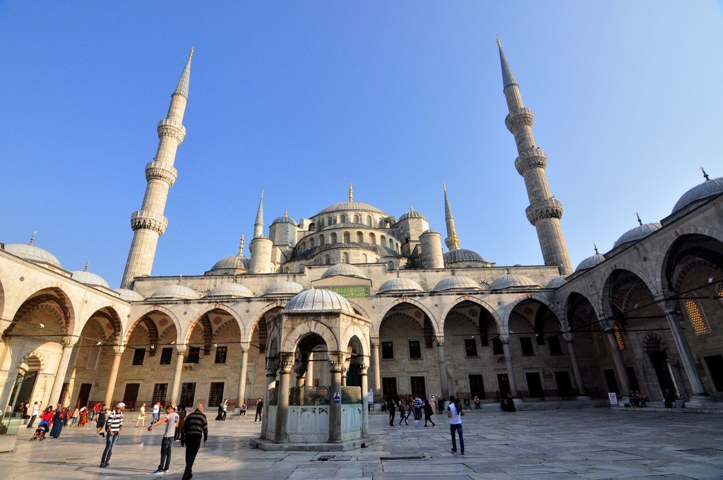 The View and Architecture of the Blue Mosque from the Courtyard