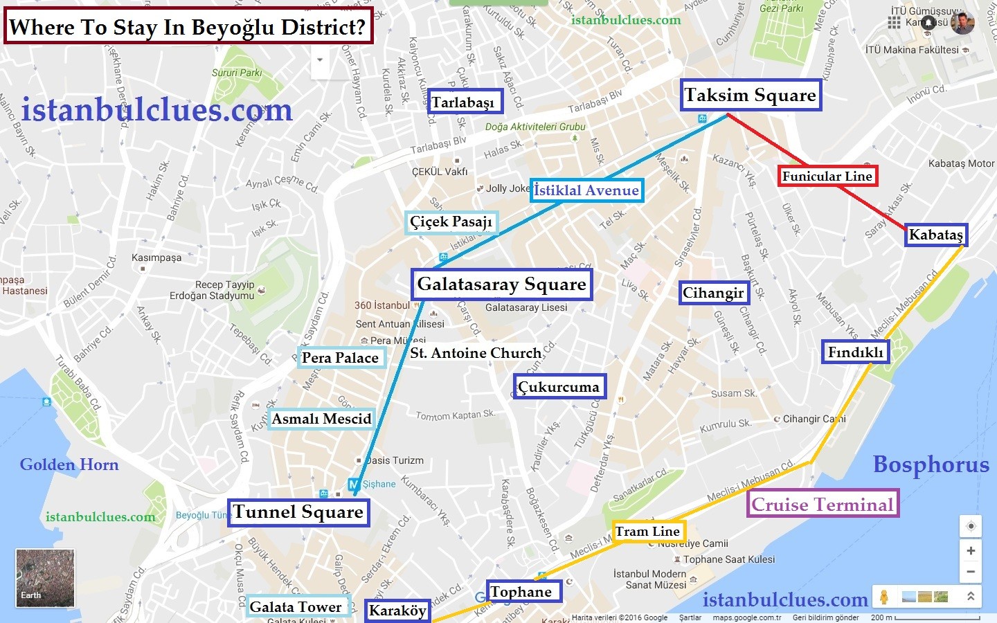 Where To Stay In Istanbul Beyoğlu And Taksim Map 