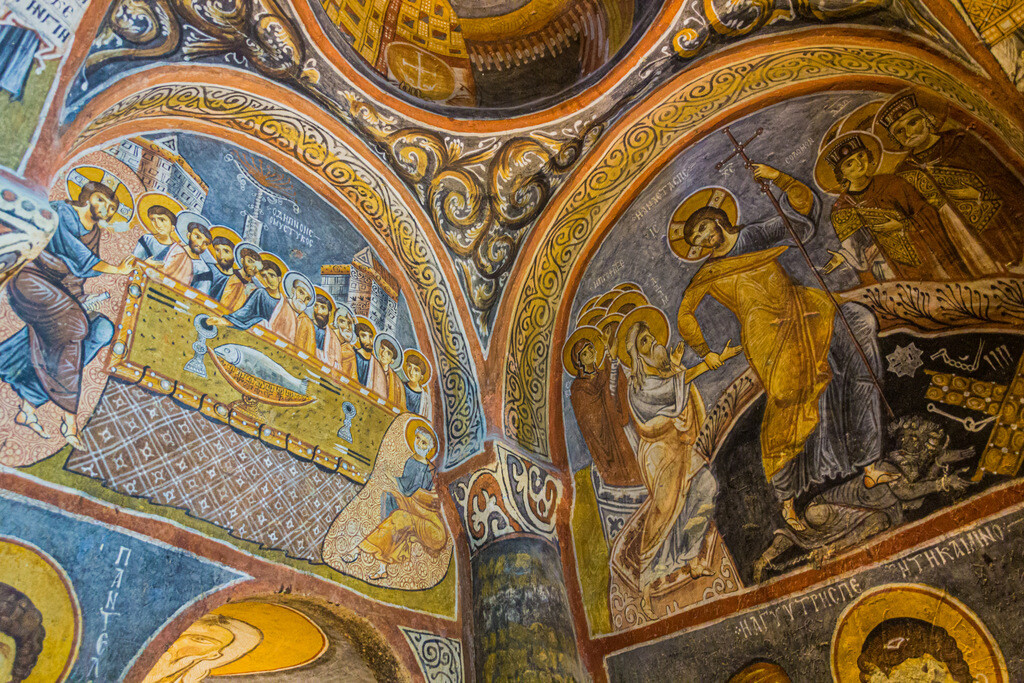 The colorful frescoes of the Dark Church from the Byzantine period