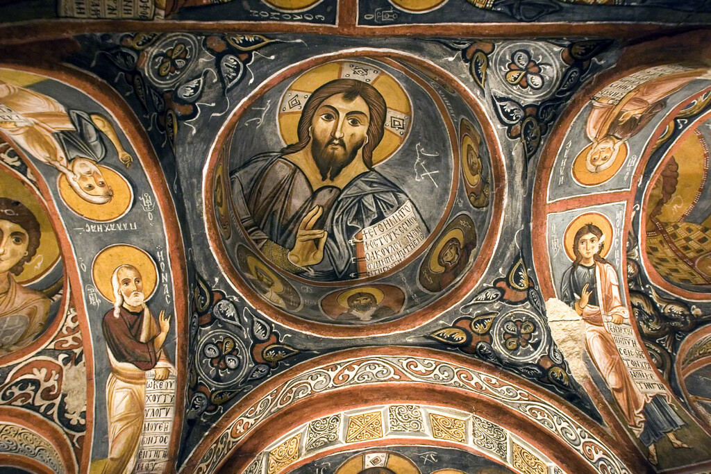 Christ Pantokrator figure on the most famous fresco of the Dark Church in Goreme